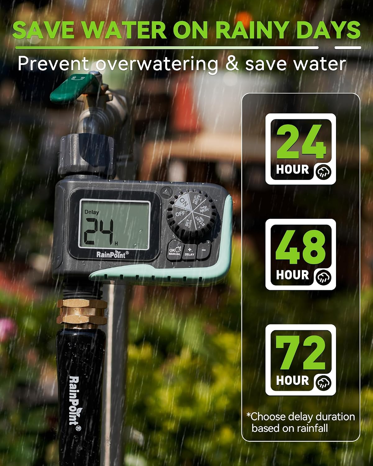RAINPOINT Sprinkler Timer, Programmable Water Timer for Garden Hose, Outdoor Soaker Hose Timed with Rain