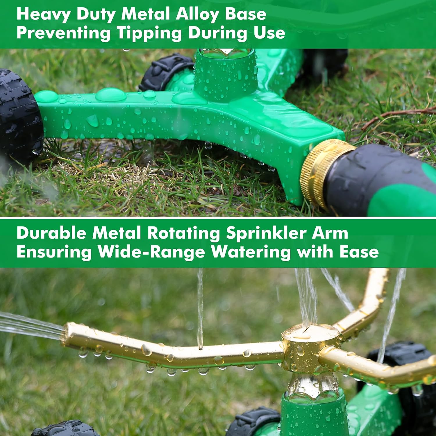 RESTMO 3-Arm Metal Sprinkler with Wheel Base | 360 Degree Automatic Rotary Lawn Sprinkler System for Garden Plant