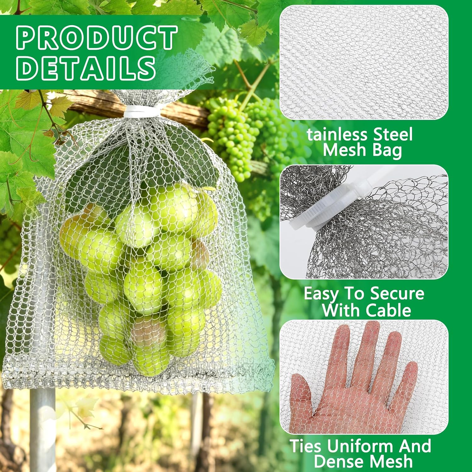 30 Pack 8 x 12 Inches Fruit Protection Wire Mesh Bags | Stainless Steel Wire Mesh, Orchard Garden Vegetable Fruits