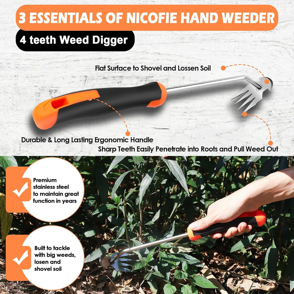 2026 Hand Weeder Tool, Rubber Handle Manual Weeder Puller Tool, Uprooting Weeding Tools, Crack Weeder Crevice, 4 Teeth