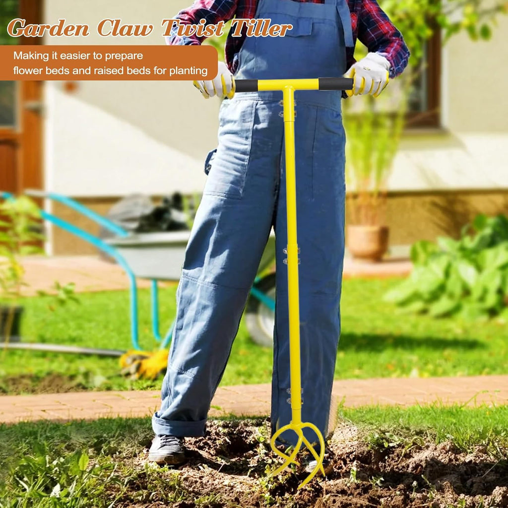 BARAYSTUS Hand Tiller, Twist Garden Claw Cultivator for Soil loosening | 4-prong steel twist claw, long T-handle,manual