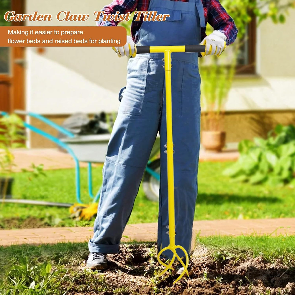 BARAYSTUS Hand Tiller, Twist Garden Claw Cultivator for Soil loosening | 4-prong steel twist claw, long T-handle,manual