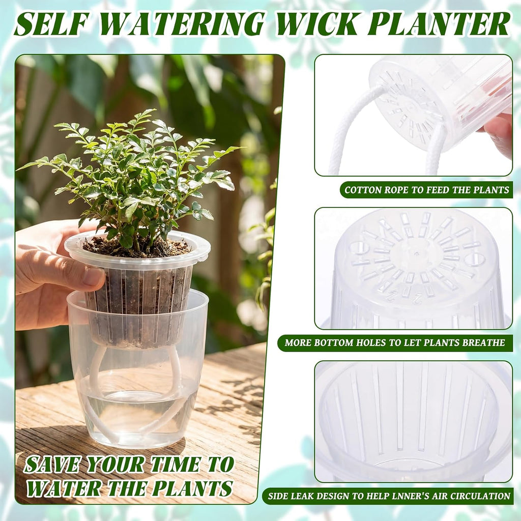 36 Pcs Self Watering Pots, 3.5 Inch Plastic Plant Pot with Inner Pot Self Watering Wick Planter Pots for Indoor House