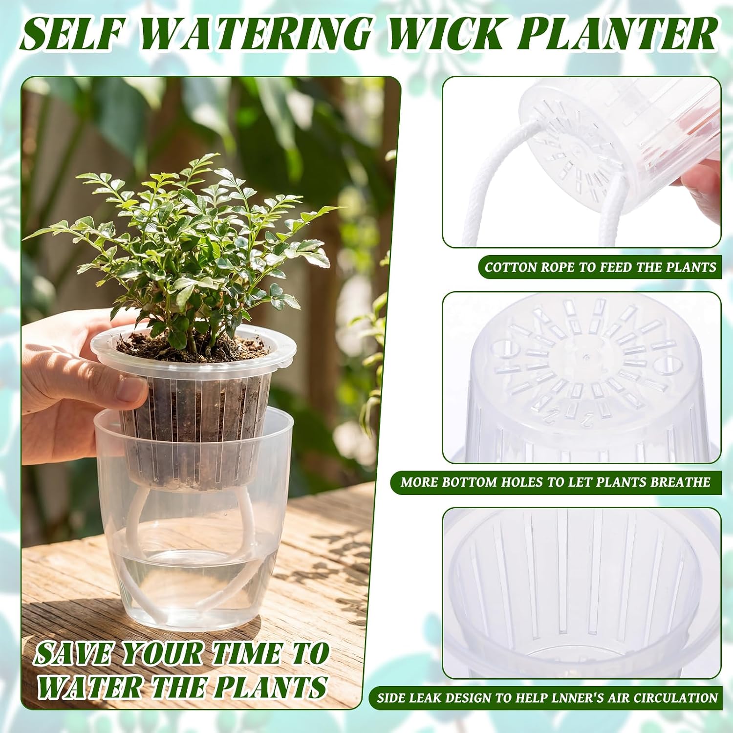 36 Pcs Self Watering Pots, 3.5 Inch Plastic Plant Pot with Inner Pot Self Watering Wick Planter Pots for Indoor House