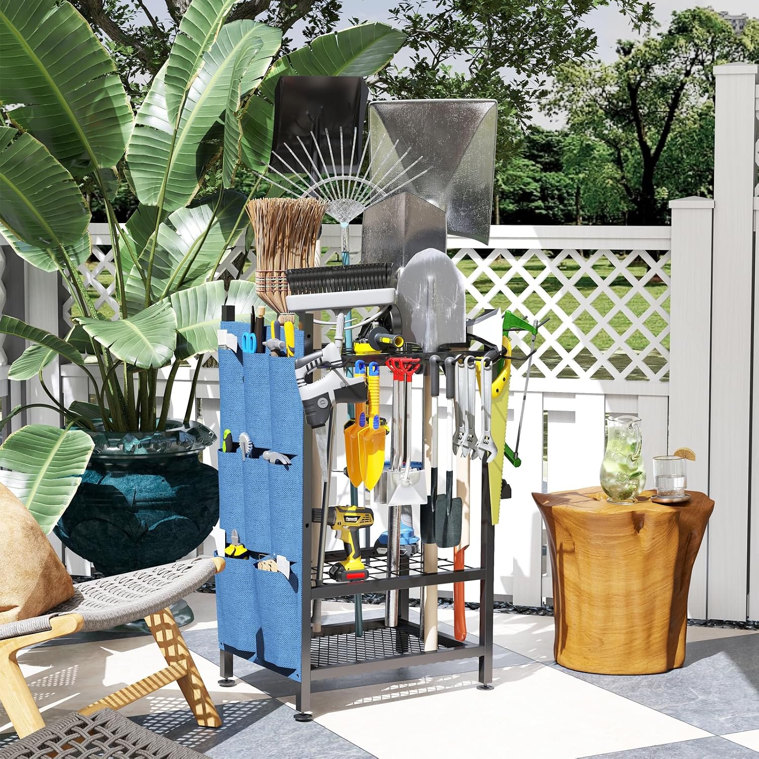 Garden Tool Organizer, Garden Yard Tool Rack for Garage, Garage Organization and Storage, Metal Yard Tools Storage up