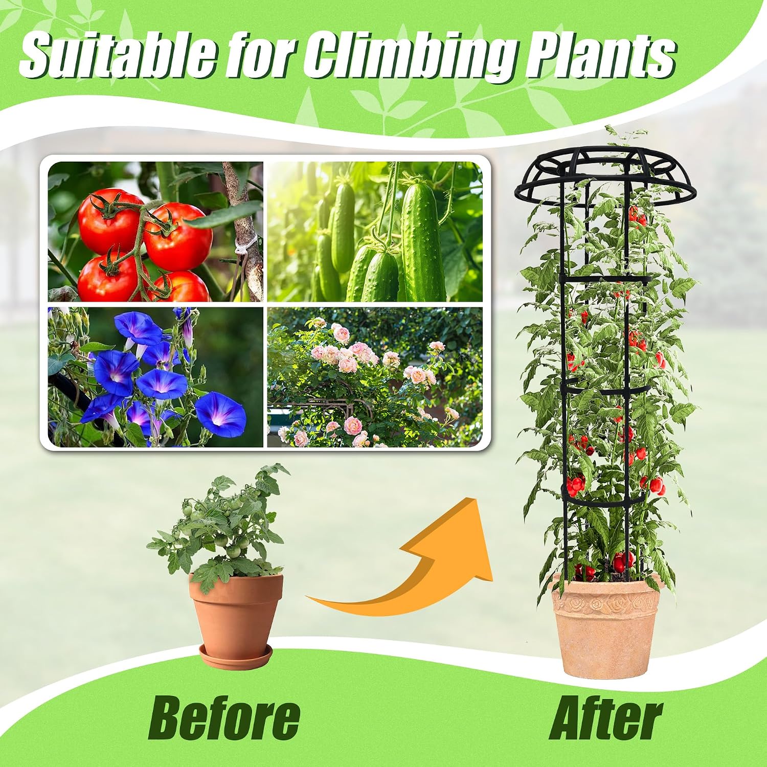 Quibbay Garden Trellis for Climbing Plants Outdoor, 65 Inch Mushroom Top Trellis for Climbing Plants, Plant Trellis