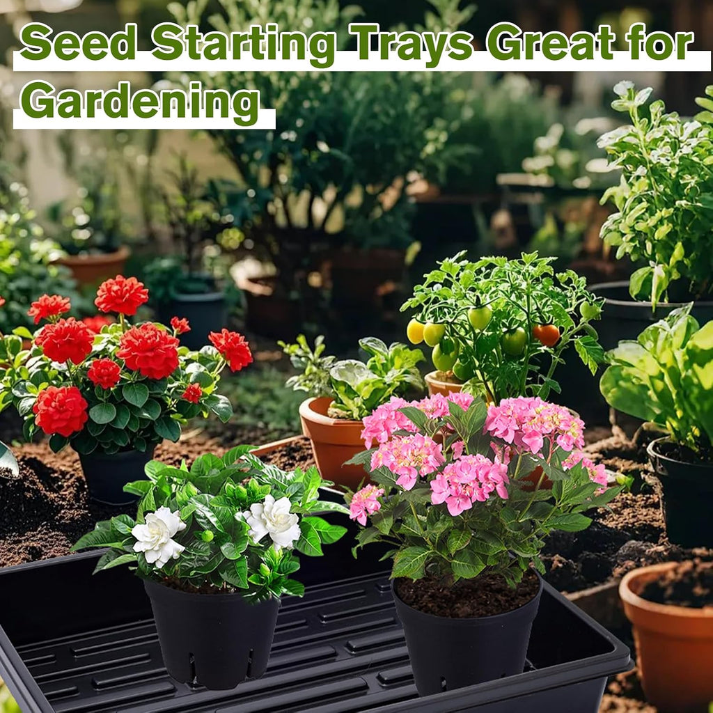 Seed Starter Tray Kit 60-Pack 3.4 Inch Round Nursery Pots | 5 Seedling Trays, 100 Plant Labels & 2 Transplanting Tools