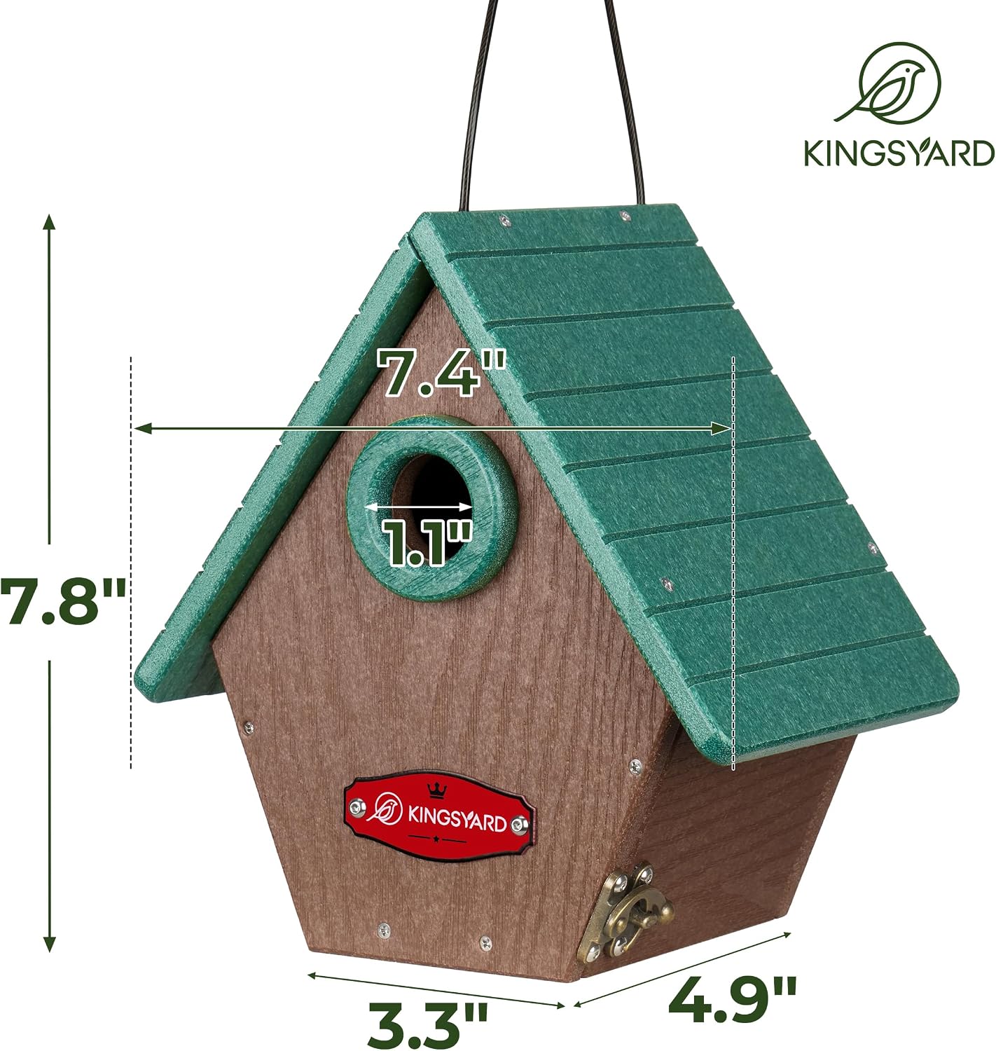 Kingsyard Recycled Plastic Bird House for Outdoors - Hanging Nesting Box with Predator Guard & Air Vents for Wren Finch