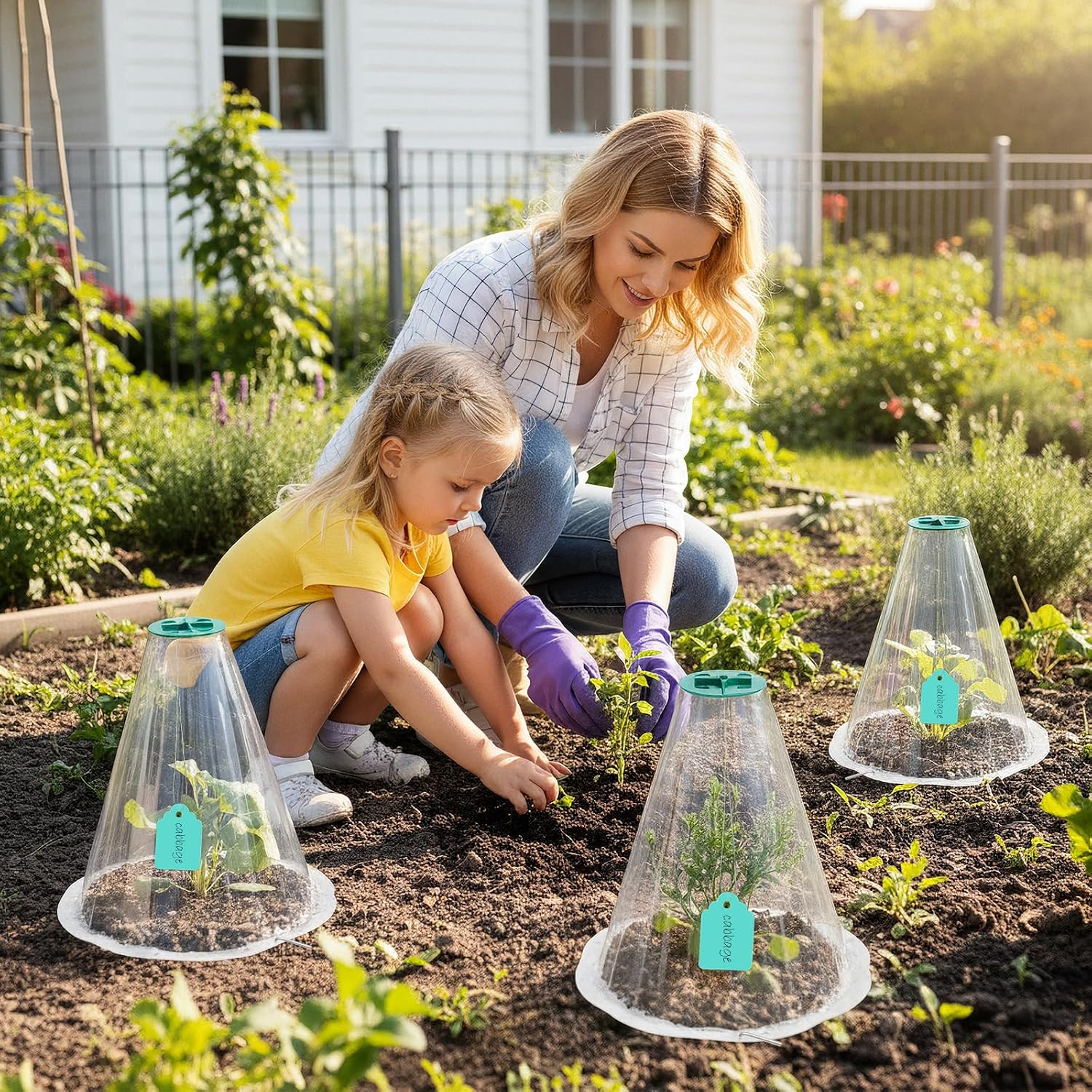 Cloches for Plants, Transparent Plant Covers, Garden Cloches with Humidity Domes, Securing Pegs and Plant Labels