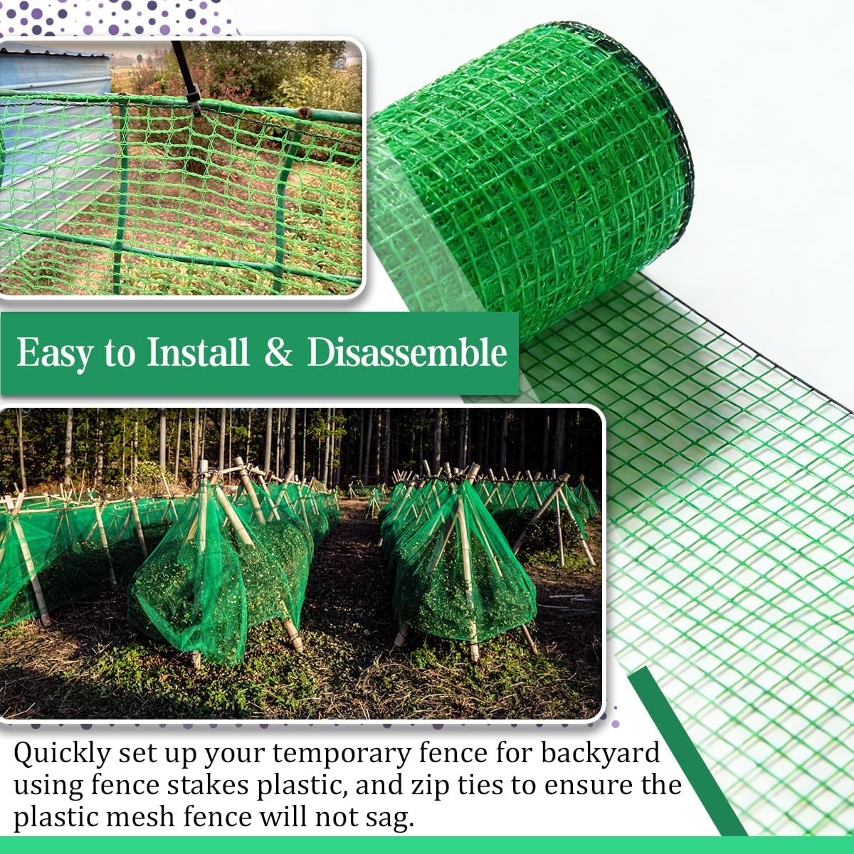 Garden Fence 4 x 100 FT,0.4" Mesh Plastic Fencing,50PCS Zip Ties | Deer Fence Temporary Fence Snow Fence Safety