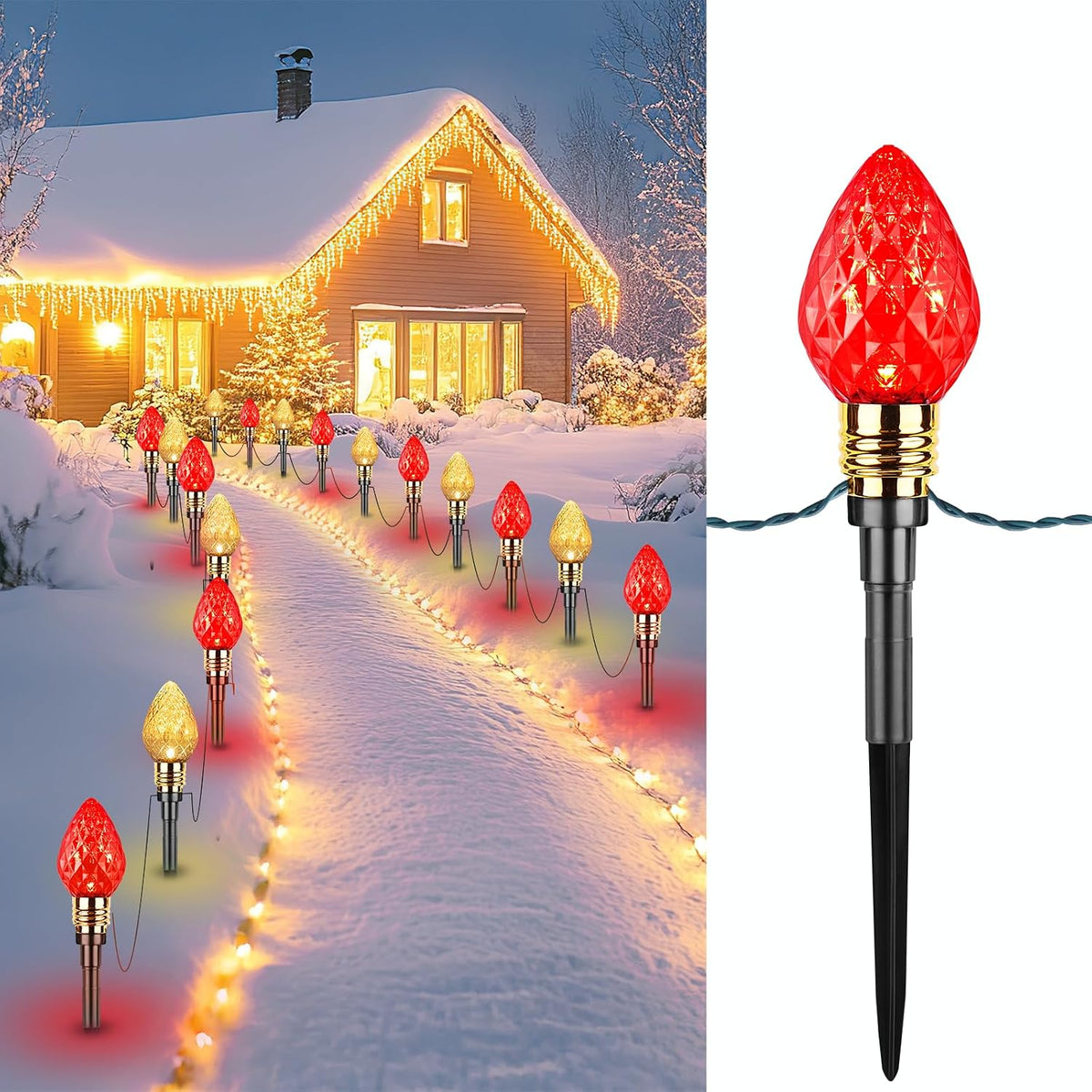 2 Pack Strawberry C9 Christmas Pathway Lights Outdoor, Total 34.8 Feet