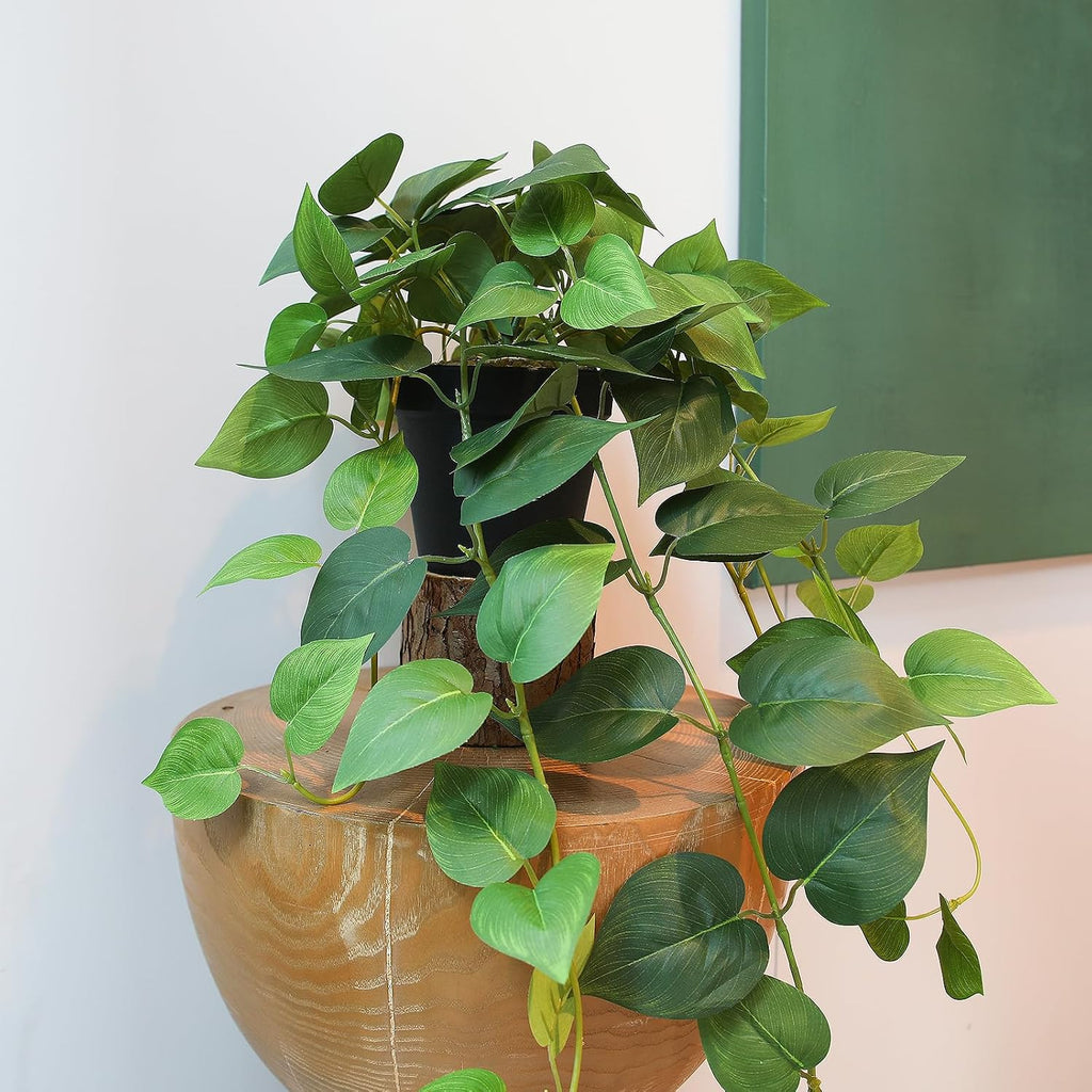 alyptus Fake Pothos Hanging Plants – 33" Set of 2 Faux Ivy Vines with Pots Realistic Silk Devil’s Ivy for Indoor Décor