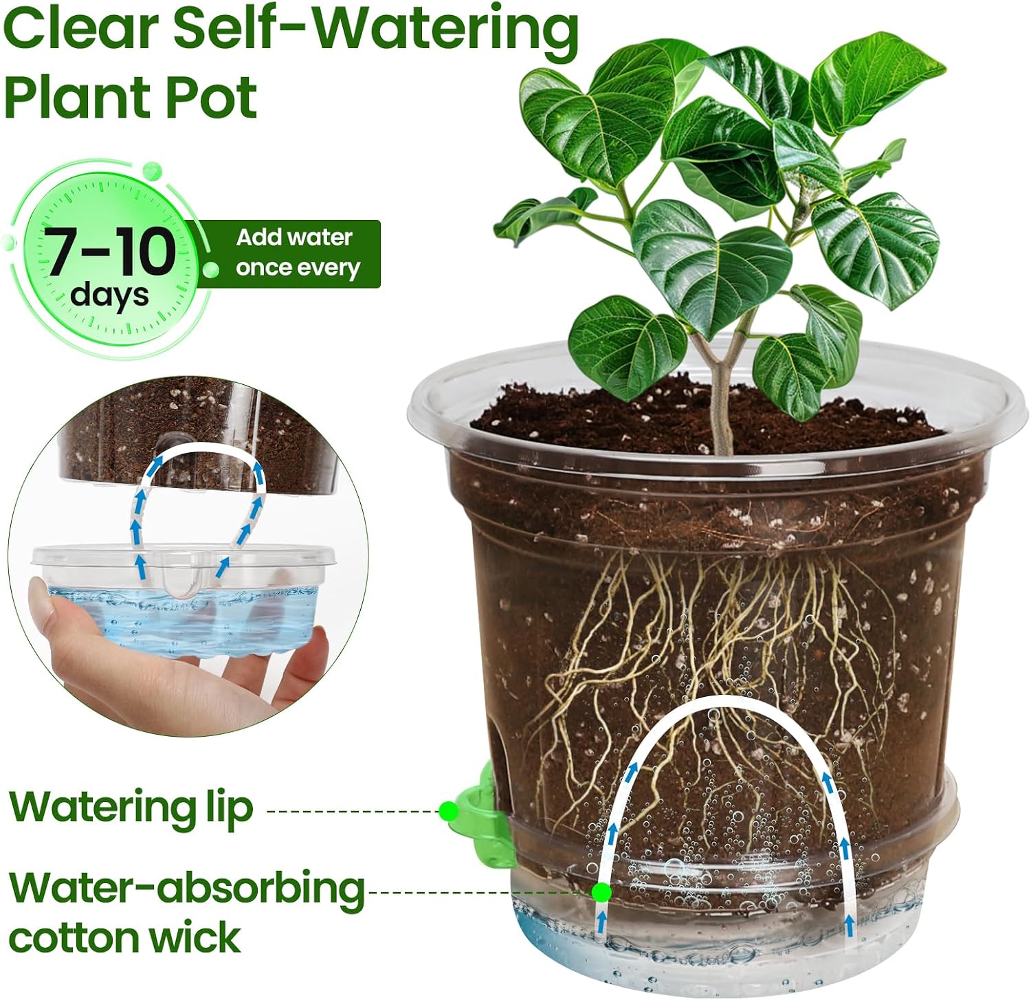 MIXC 18 Pack 6.5/5/4 Inch Self Watering Pots for Indoor Plants-Clear | Plastic, With Drainage Holes & Deep Reservoirs