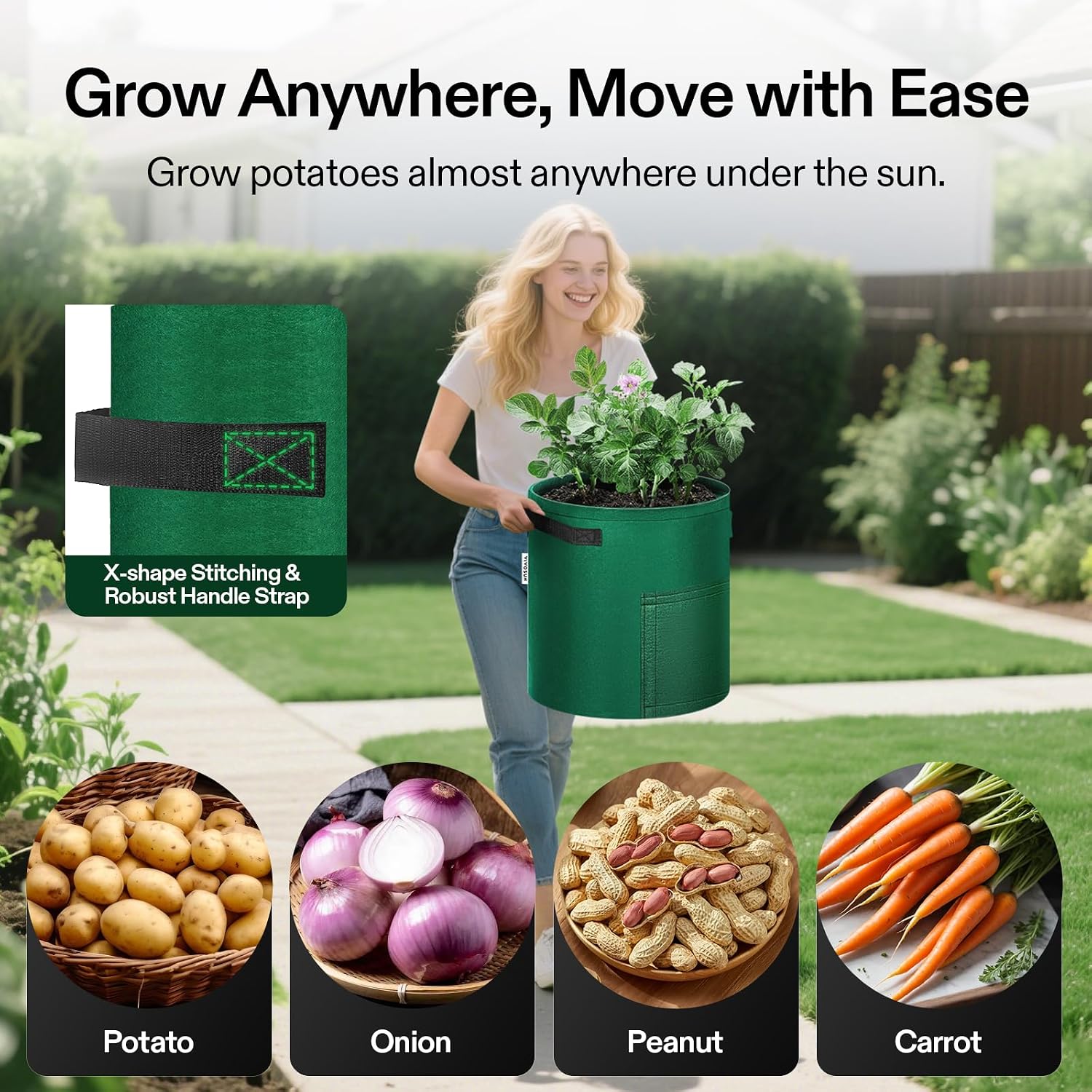 VIVOSUN 5-Pack 7 Gallon Potato Grow Bags, Roll-up Harvest Window | Easy Potato Harvesting, 300G Thick Nonwoven Fabric