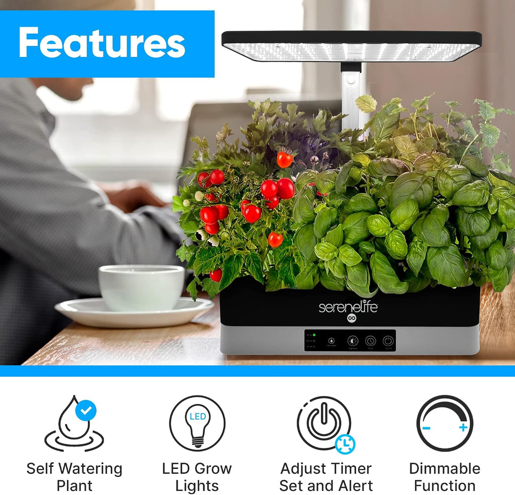 SereneLife Hydroponic Herb Garden - 6 Pod Indoor Kit, Full-Spectrum Grow Light, Adjustable Height, Smart Plant System