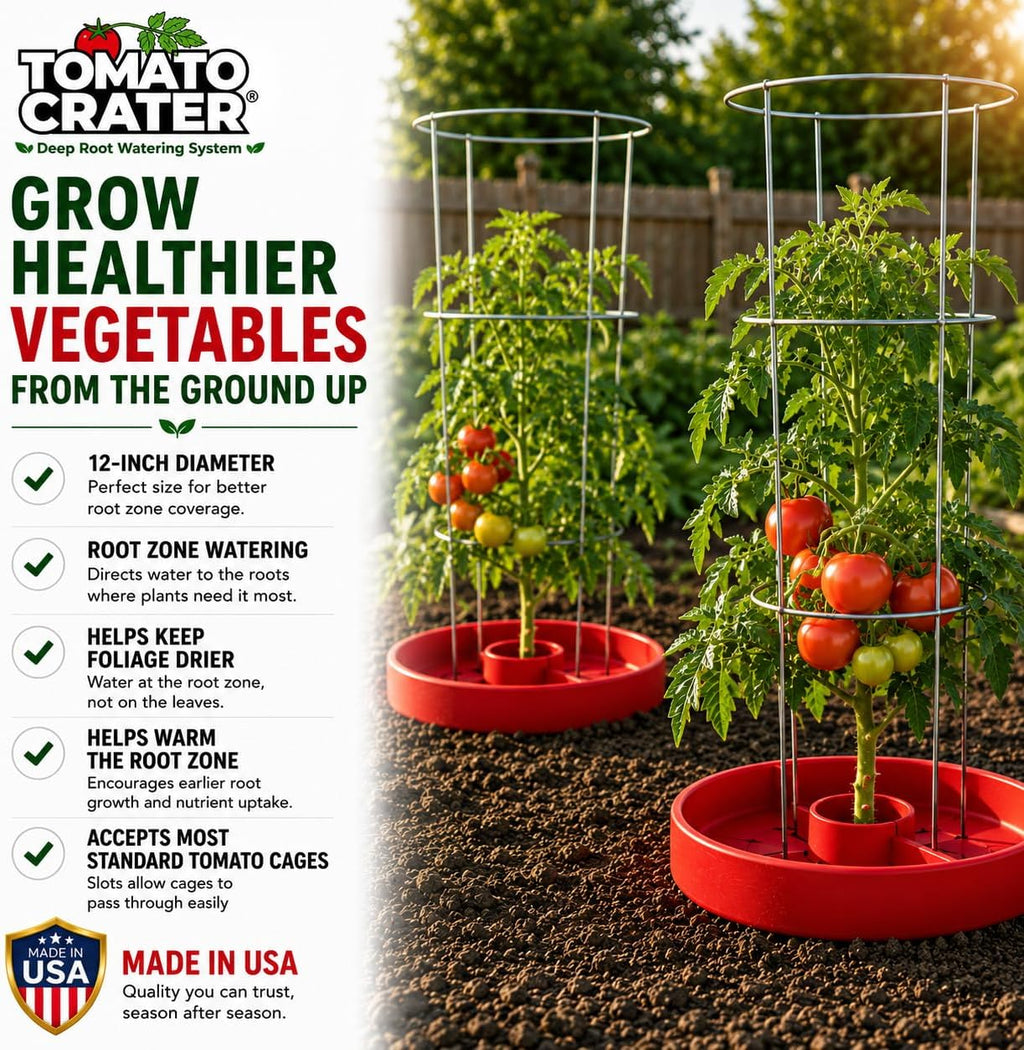 Tomato Crater® Root-Zone Watering Ring for Tomatoes & Vegetables | Made in USA Snap-Together Base | Reduces Runoff