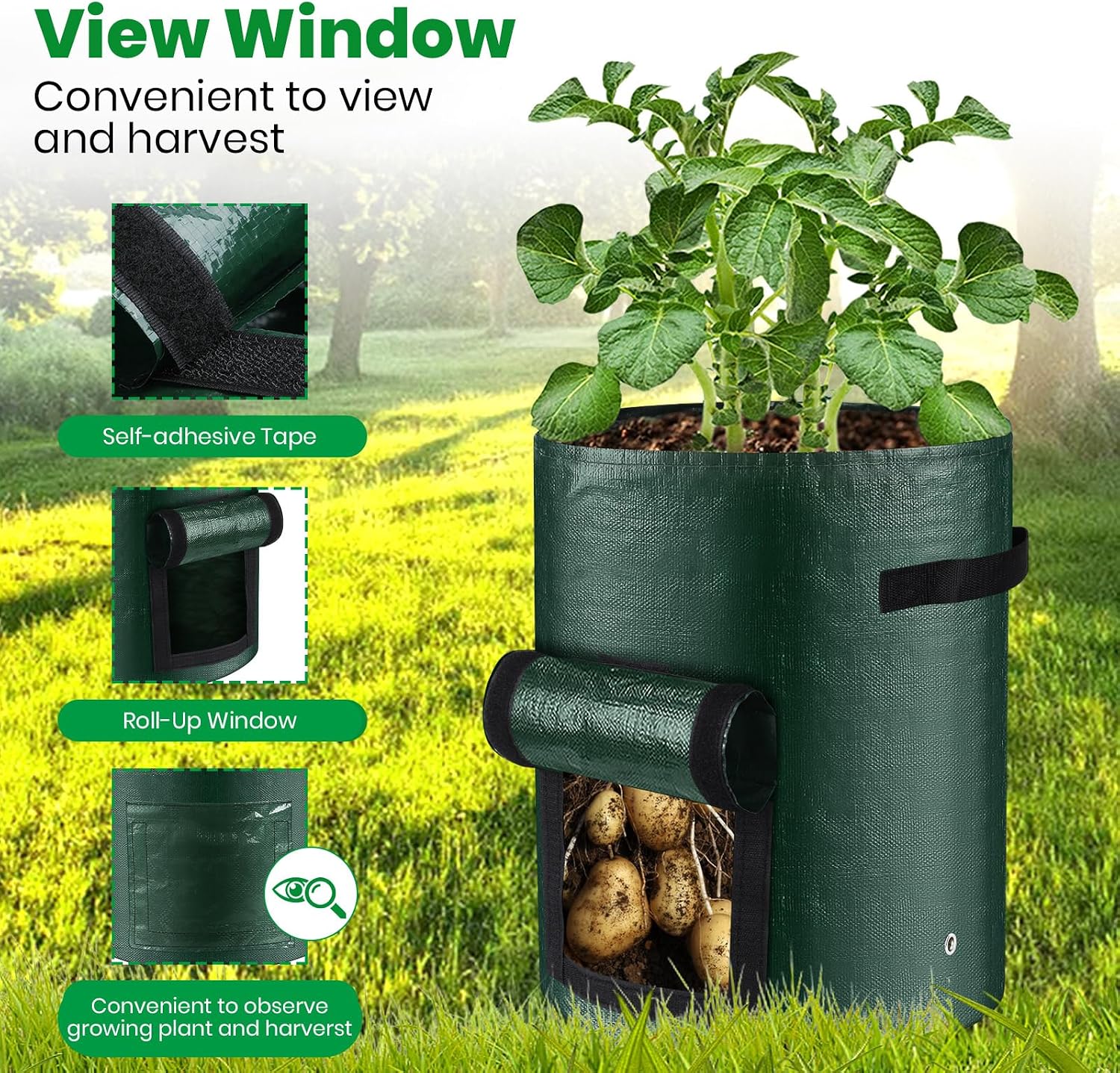 10 Gallon 8-Pack Grow Bags, Durable PE Fabric Pots with Flap and Handles, Green Planter Bags for Potato Vegetables