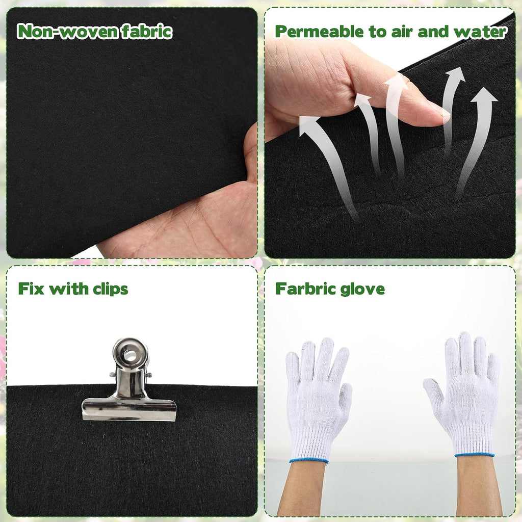 2 Sets Raised Garden Bed Liner Bag, 4 x 2 x 1 ft Oval Breathable Grow Bed Fabric Liners with Clips Gloves, Garden Grow