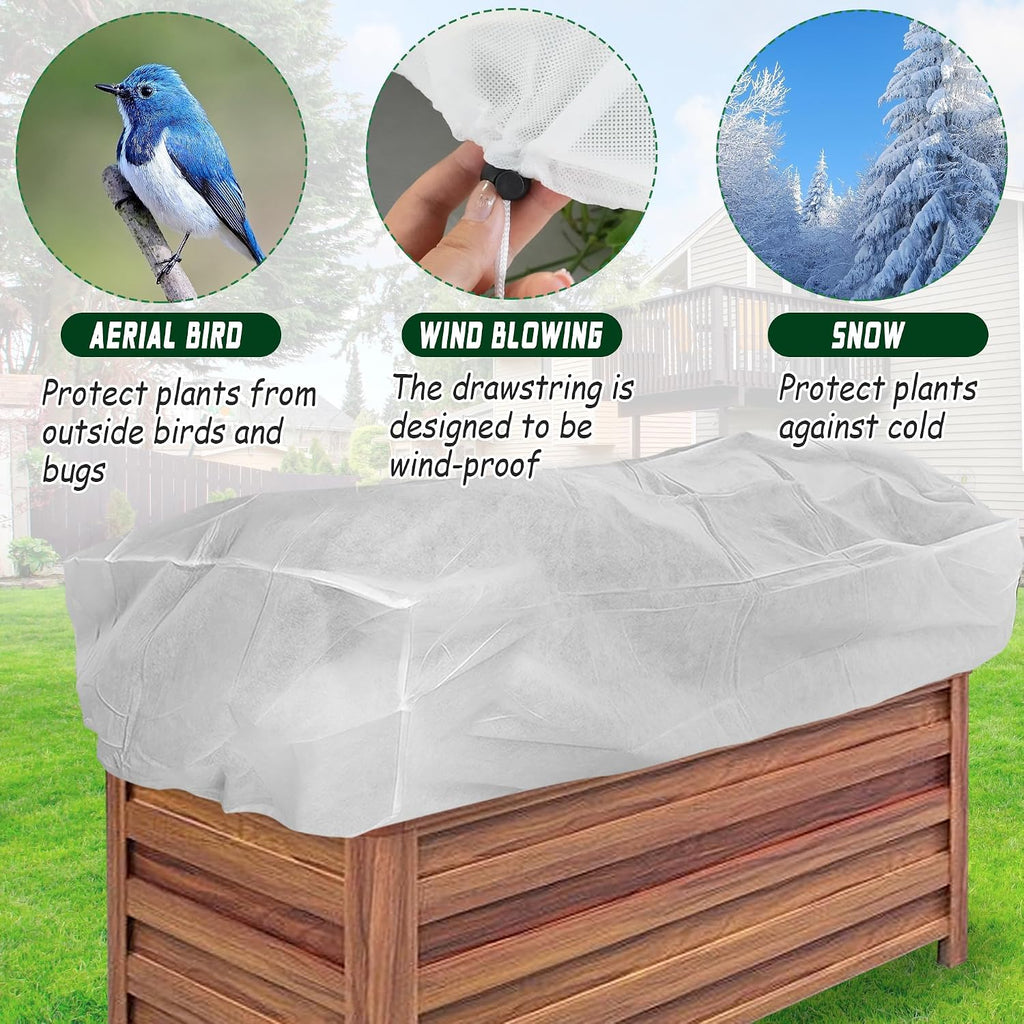 Rectangular Plant Cover Frost Big Size for 8×4×2FT Non Woven Fabric Garden Bed Cover with Zip Drawstring for Winter