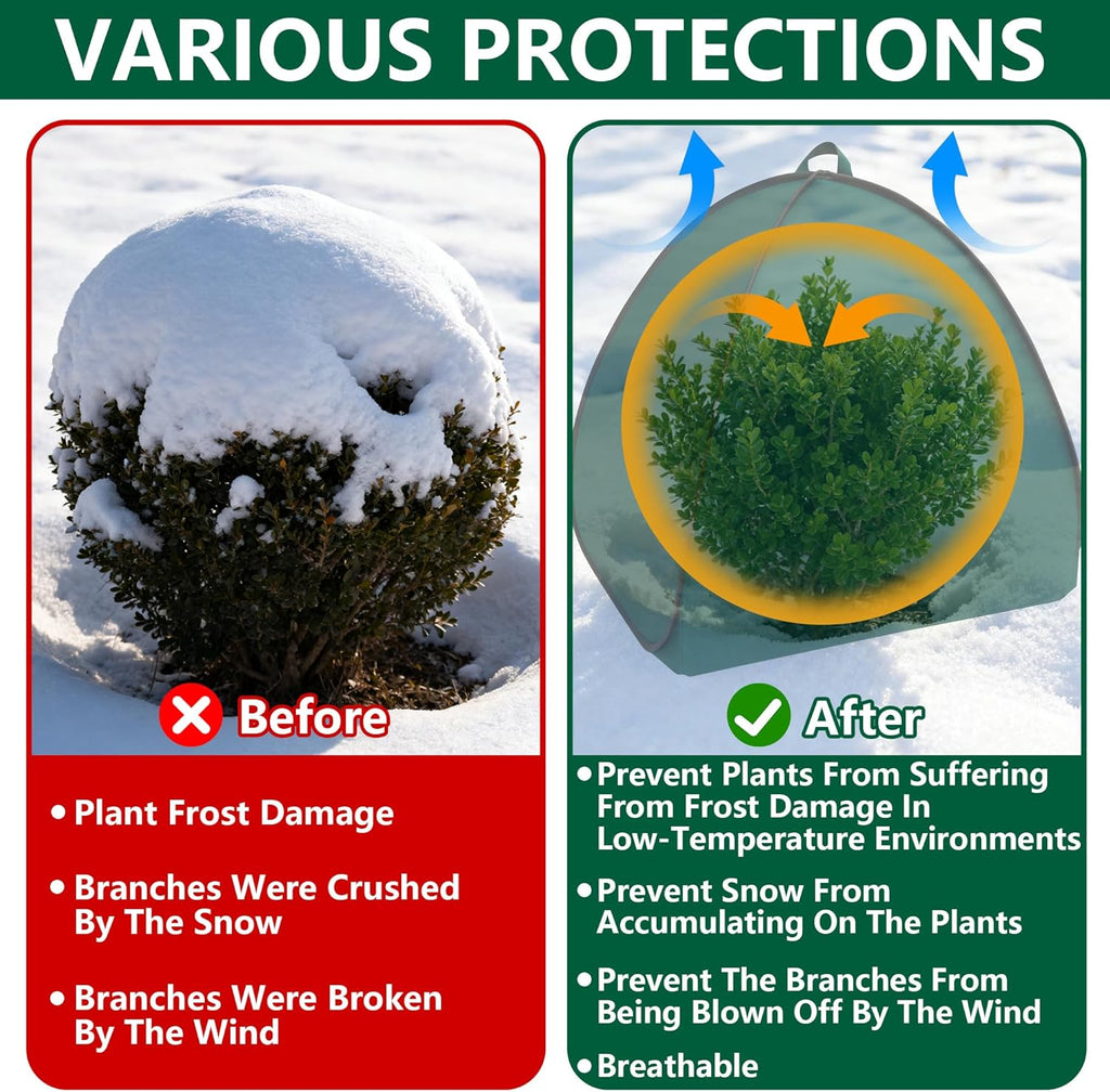 2 Pcs Pop Up Shrub Covers Frost Protection Tent, 30" x 28" x 28" Winter Plant Cover Freeze Protection, Warm Garden