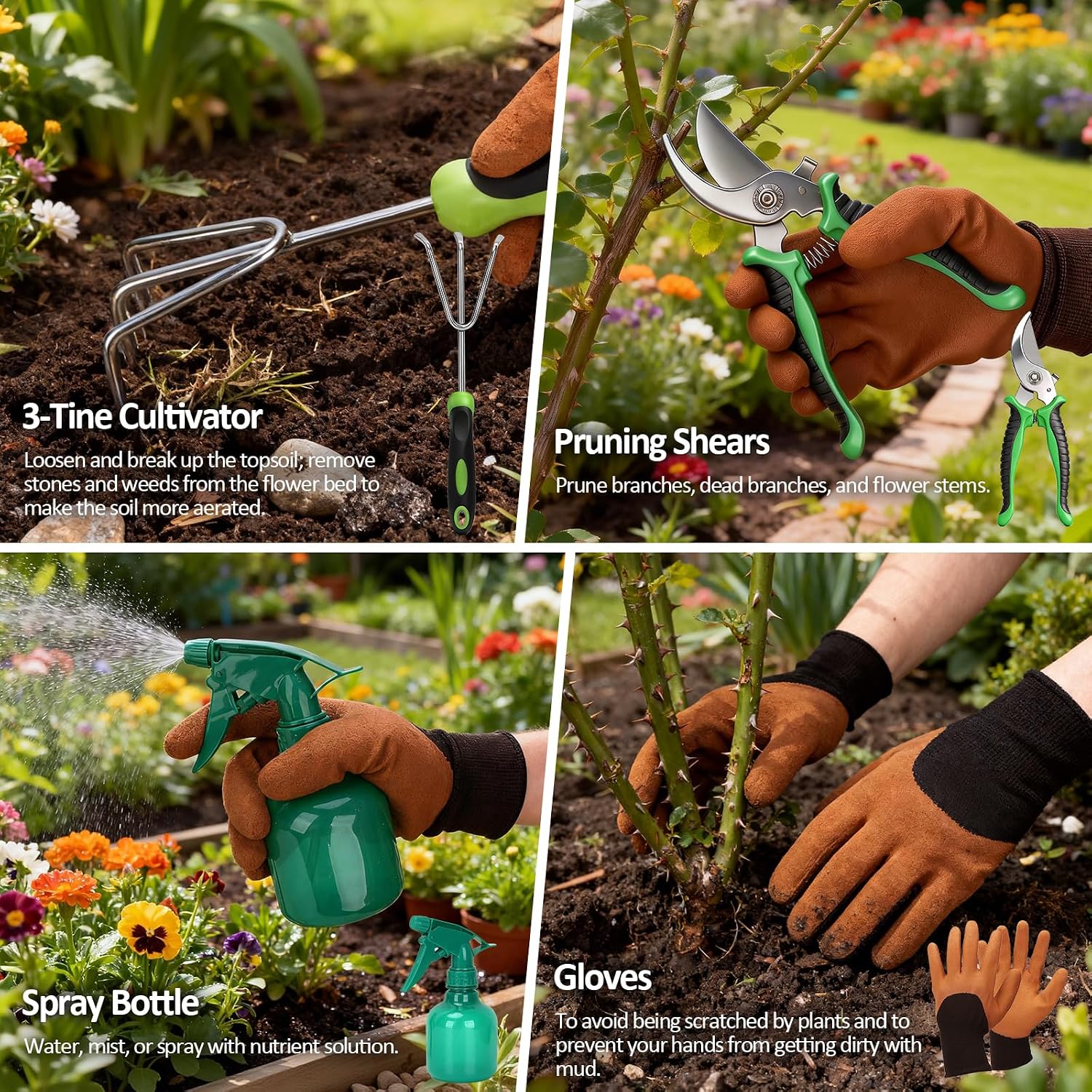 Gardening Tools Set with Floral Bag,Heavy Duty Stainless Steel Gardening Hand Tool with Rubber Non-Slip