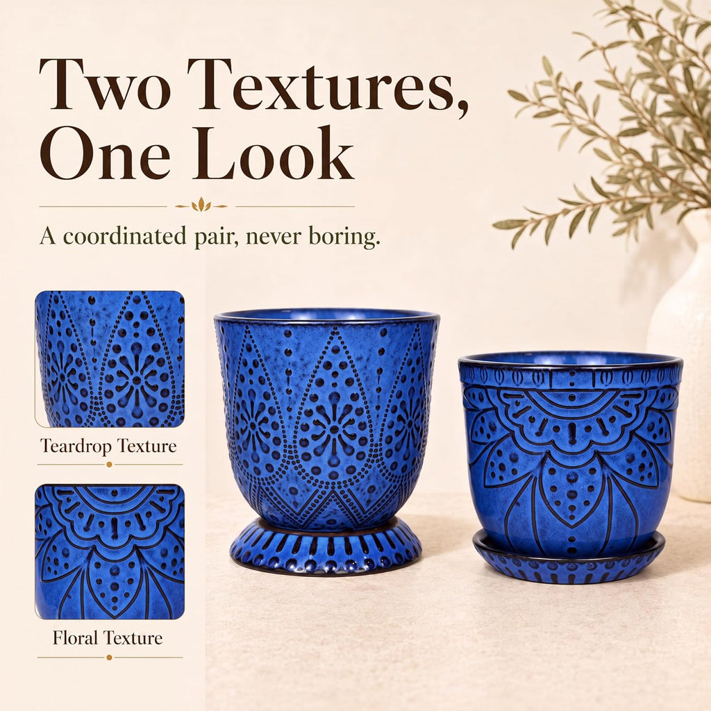 Gepege Ceramic Plant Pots, 6 Inch Indoor Planters with Drainage & Saucers | Ceramic pots for plants with drainage