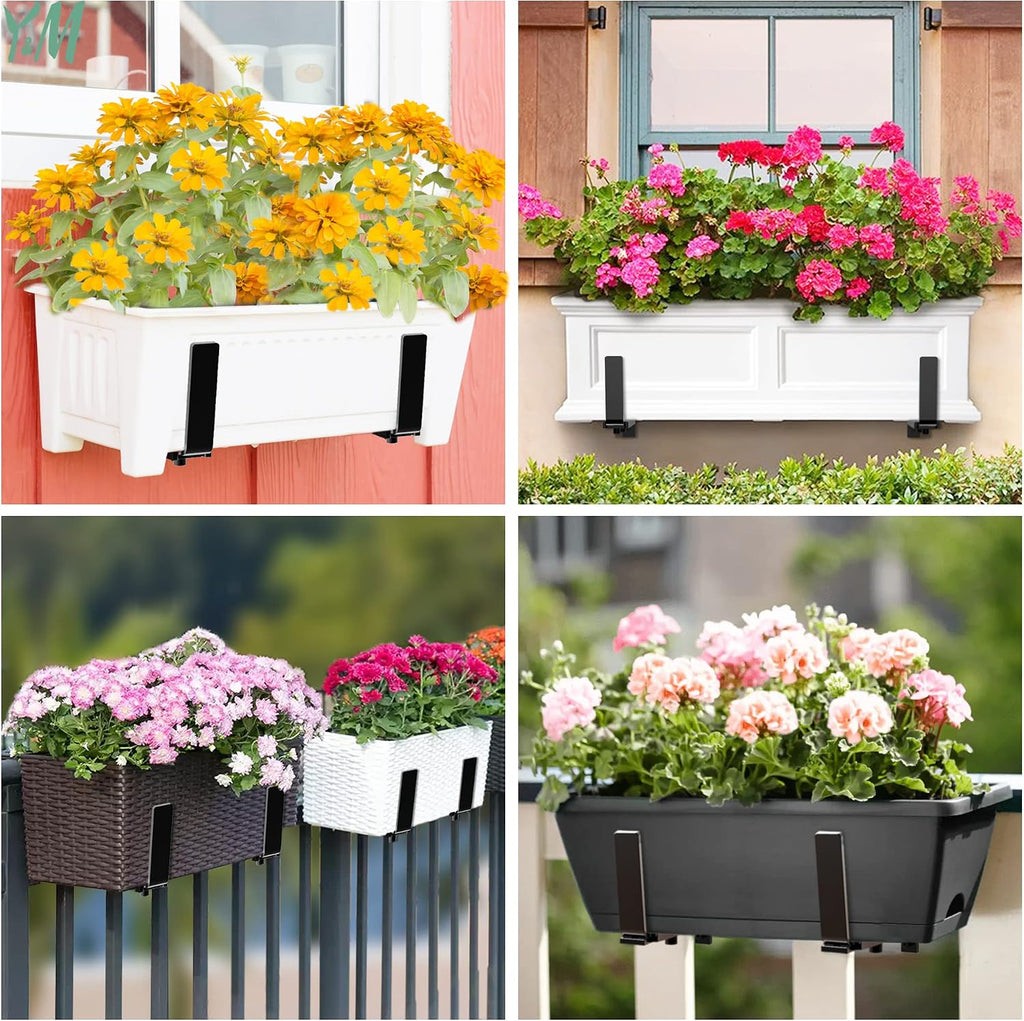 Y&M 6 Pcs Deck Railing Adjustable Planter Box Brackets (6 to 12.5 in), Universal Heavy Duty Iron Flower Box Brackets
