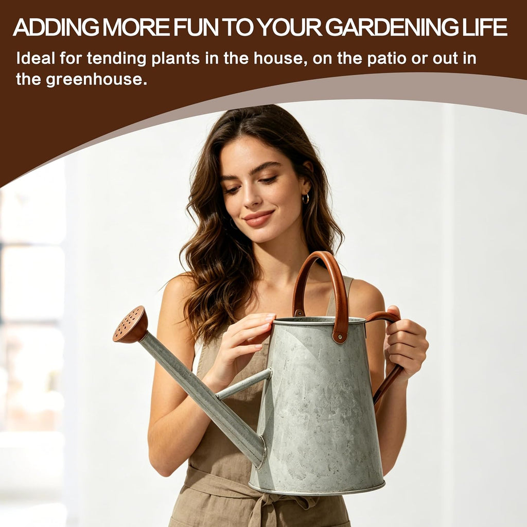 1.5 Gallon Metal Watering Can for Outdoor Plants, Watering Can, Cream Zinc | 5.7L Watering Can with Removable Spout and
