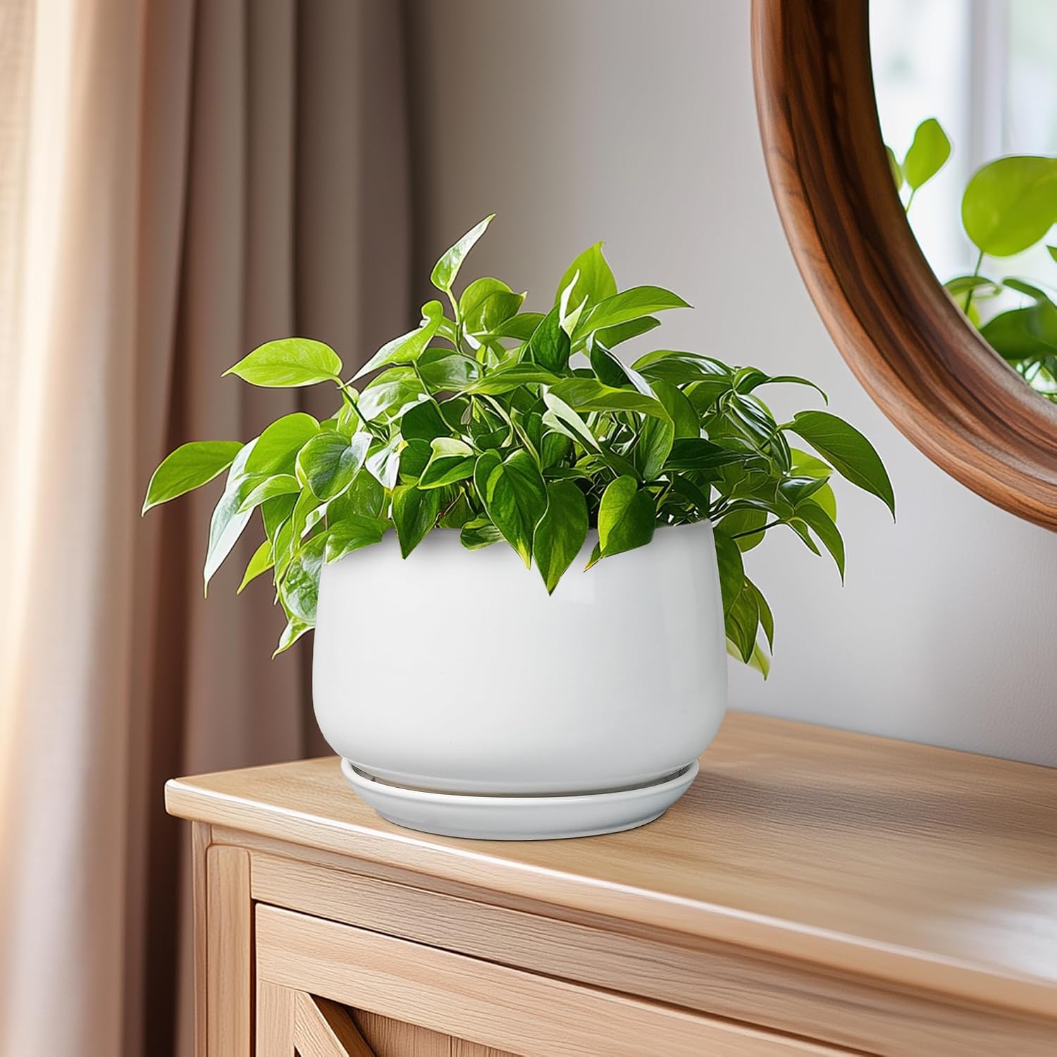G EPGardening Ceramic Pots for Plants - 6 Inch Planter for Indoor Plants, Flower Pots with Drainage and Ceramic Tray