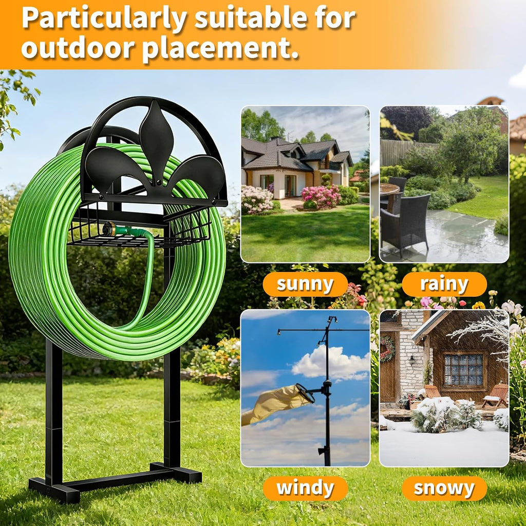 Garden Hose Holder, Water Hose Holders Stand Holds 160-Feet Freestanding Hose Reel Storage Hanger Rack for Outside Yard