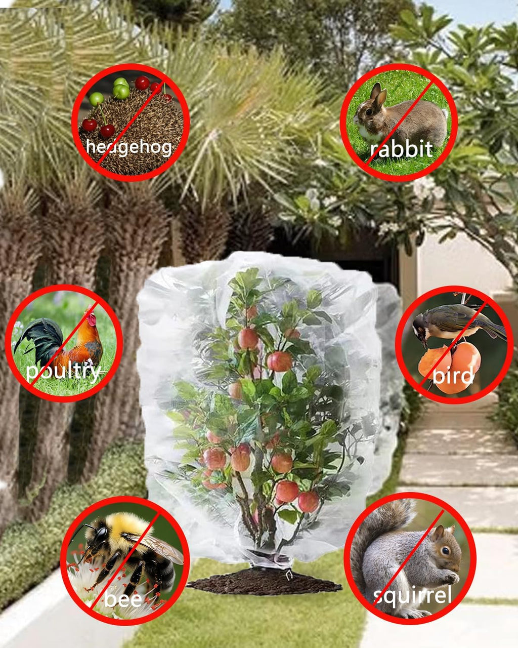4 Pack Fruit Tree Netting with Zipper & Drawstring, 3.9 x 5.9 Ft Reusable Blueberry Bush Netting Cover, Durable Bird