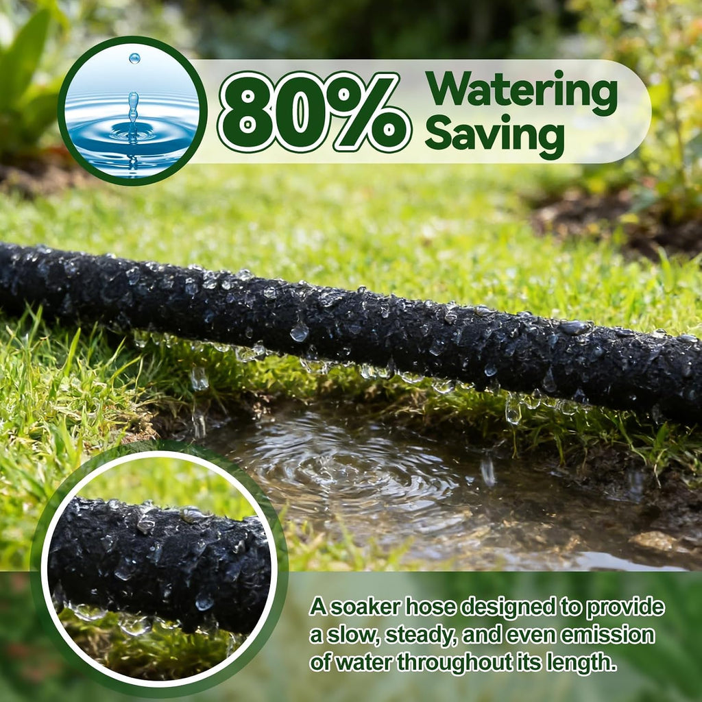 Kalolary 100FT Soaker Hose 1/2" Drip Hose for Garden 80% Water Saving Drip Hose with Brass Connectors Drip Irrigation