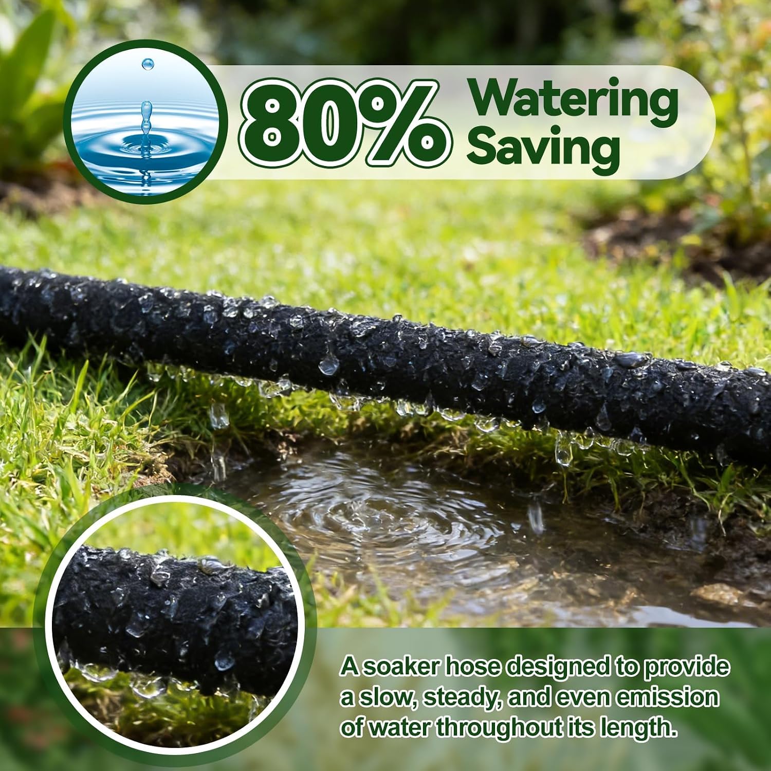 Kalolary 100FT Soaker Hose 1/2" Drip Hose for Garden 80% Water Saving Drip Hose with Brass Connectors Drip Irrigation