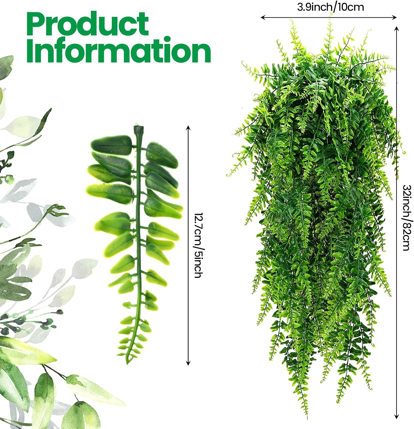 Geosar 64 Pcs Artificial Hanging Plants Boston Ferns 32 Inch Plastic | Fake Greenery for Wall Garden Wedding Garland