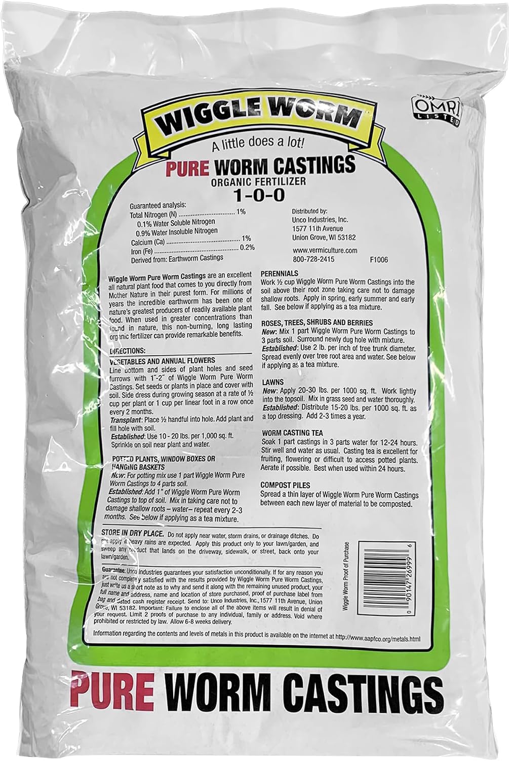 Wiggle Worm 100% Pure Organic Worm Casting Fertilizer, 30lb | Mineral-Dense Formula Improves Soil Fertility, Aeration &