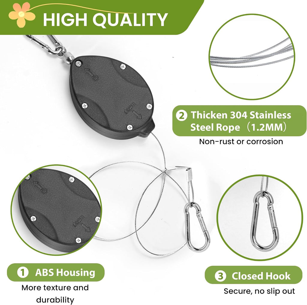 2025 Upgraded Retractable Plant Hanger 4PCS - Heavy Duty Plant Pulleys for Hanging Plants, Outdoor Adjustable Hooks