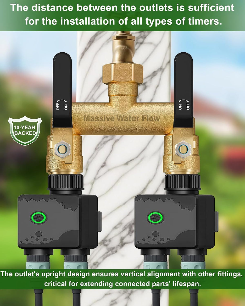 Hose Splitter 2 Way Heavy Duty, Full Flow Garden Hose Splitter with 2 Long Metal Handles, Brass Rust and Freeze