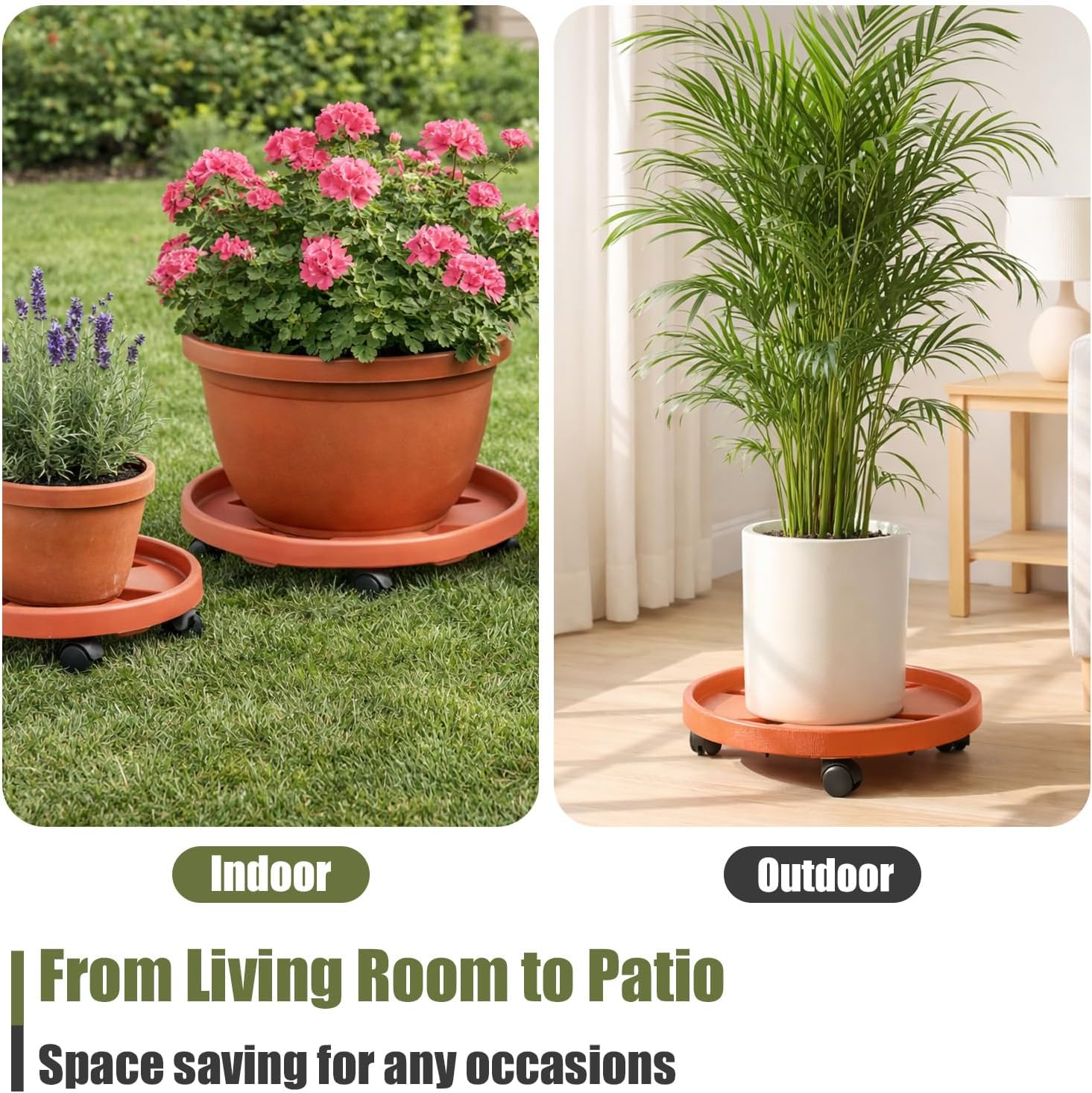 4-pack 17.3" Extra-large Plant Caddy with Wheels Plastic Plant Dolly with Casters Flower Pot Mover Rollers Wheeled