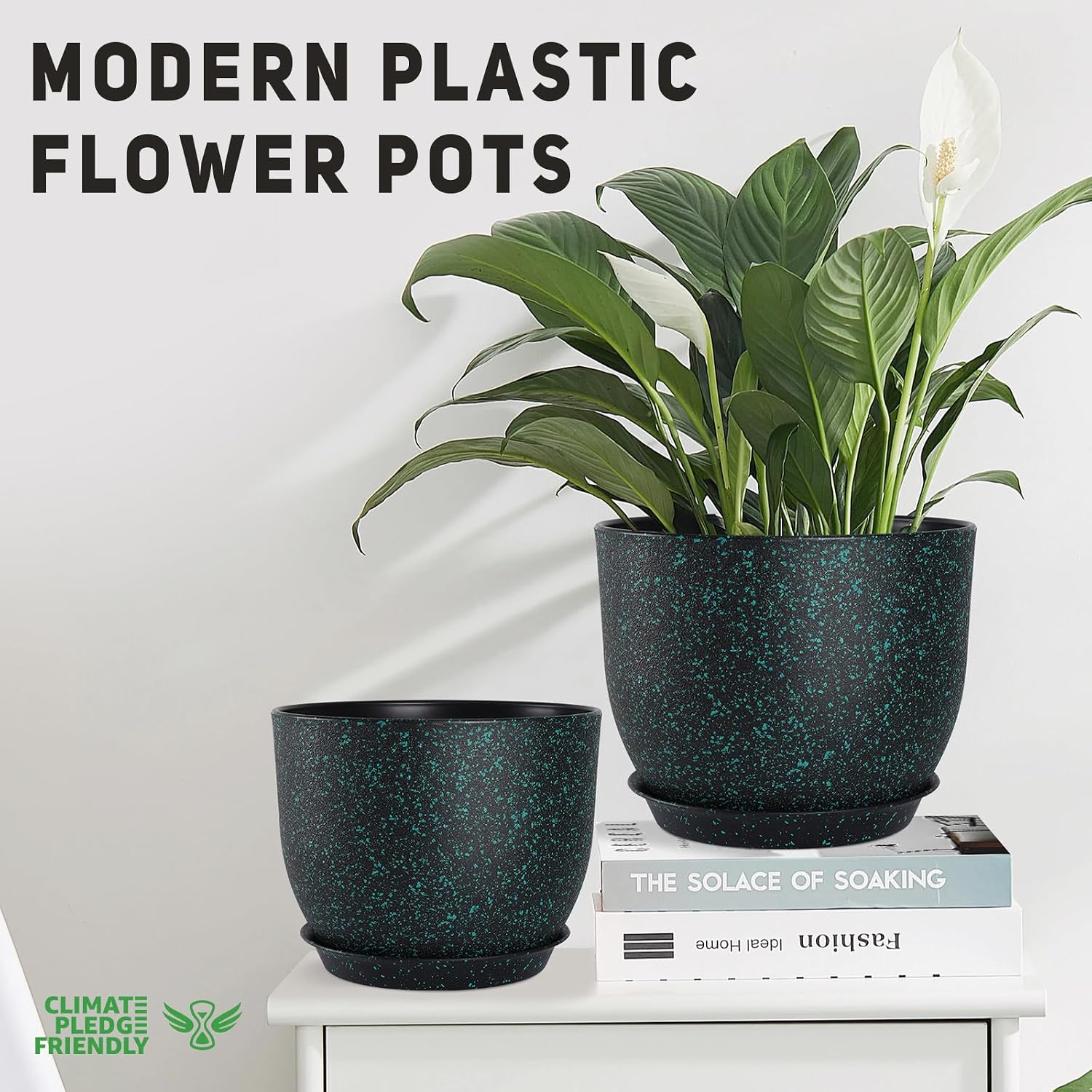 YNNICO Plant Pots 10/9/8/7.5/7 inch Set of 5,Flower Pots with Multi Mesh Drainage Holes, Large Planters for Indoor