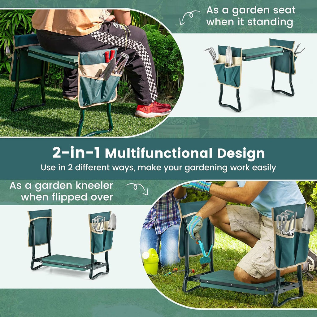 Goplus Garden Kneeler and Seat, Foldable Garden Bench for Kneeling & Sitting, Widened 8" EVA Soft Foam Pad, Heavy-Duty