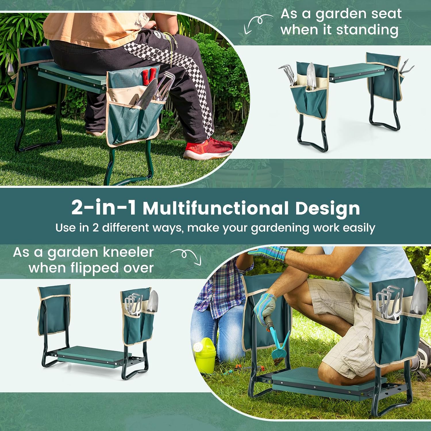 Goplus Garden Kneeler and Seat, Foldable Garden Bench for Kneeling & Sitting, Widened 8" EVA Soft Foam Pad, Heavy-Duty