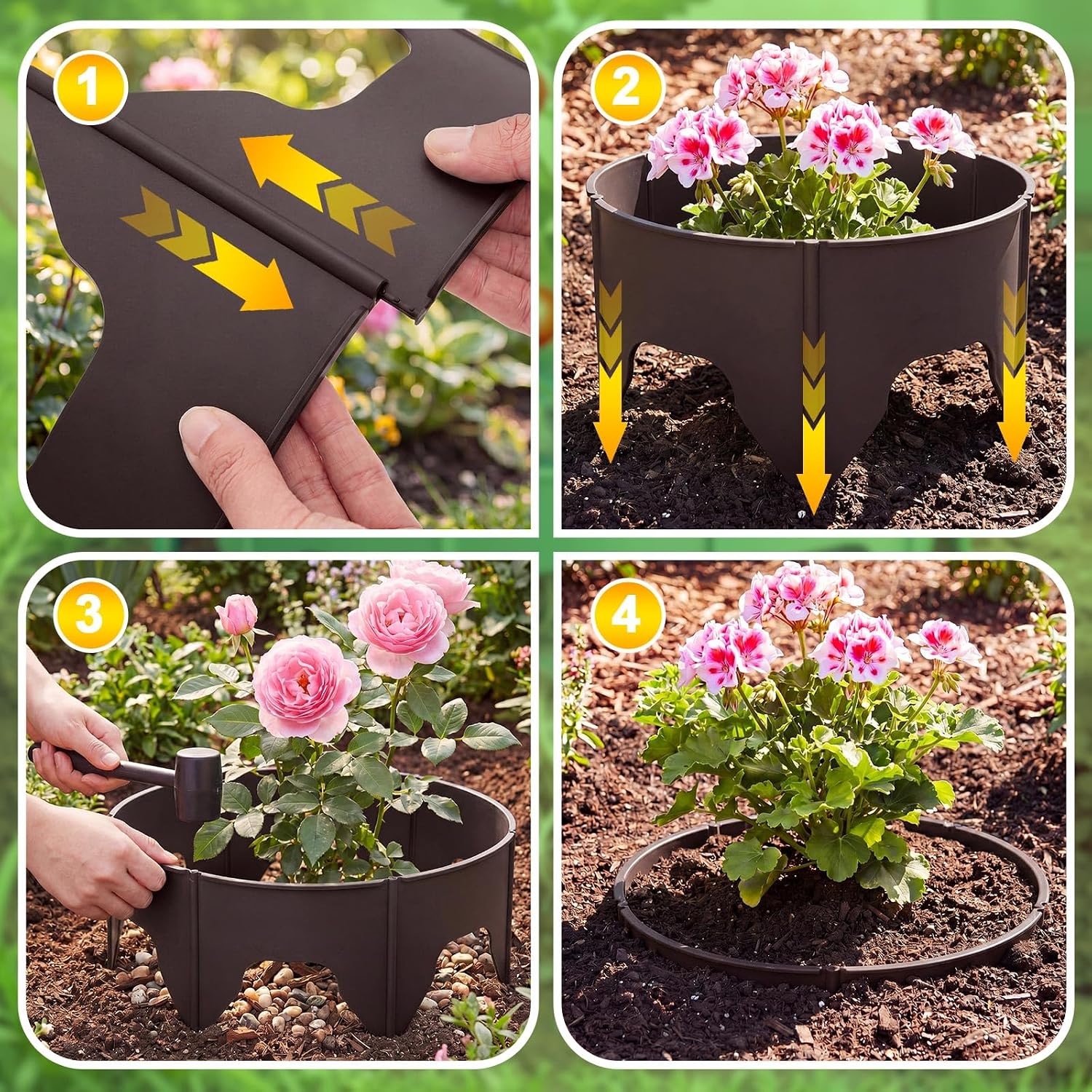 50 Pcs Planting Grow Rings, Diameter Range 8.2-15.7 Inches, Adjustable Interlocking Plant Support Rings with Mallet