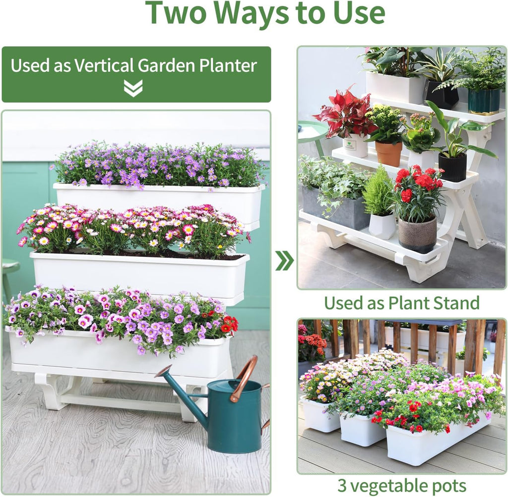Planters for Outdoor Plants 3 Tiers Vertical Raised Garden Bed Freestanding Elevated Planter with Planter Tray for