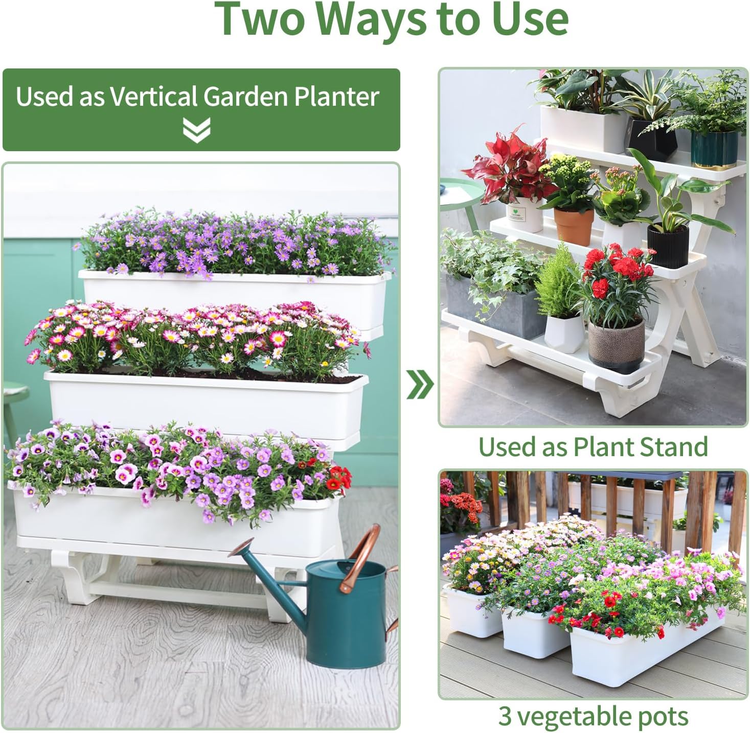 Planters for Outdoor Plants 3 Tiers Vertical Raised Garden Bed Freestanding Elevated Planter with Planter Tray for