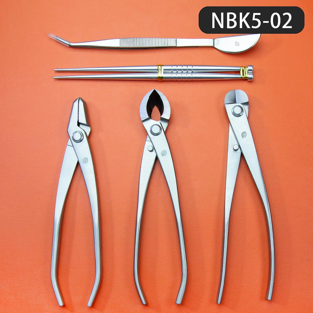 Bonsai Tools 5-Piece Alloy Steel Bonsai tool Kit In Cluding 205mm Wire Cutter / 205mm Round Edge Cutter / 205mm Jin