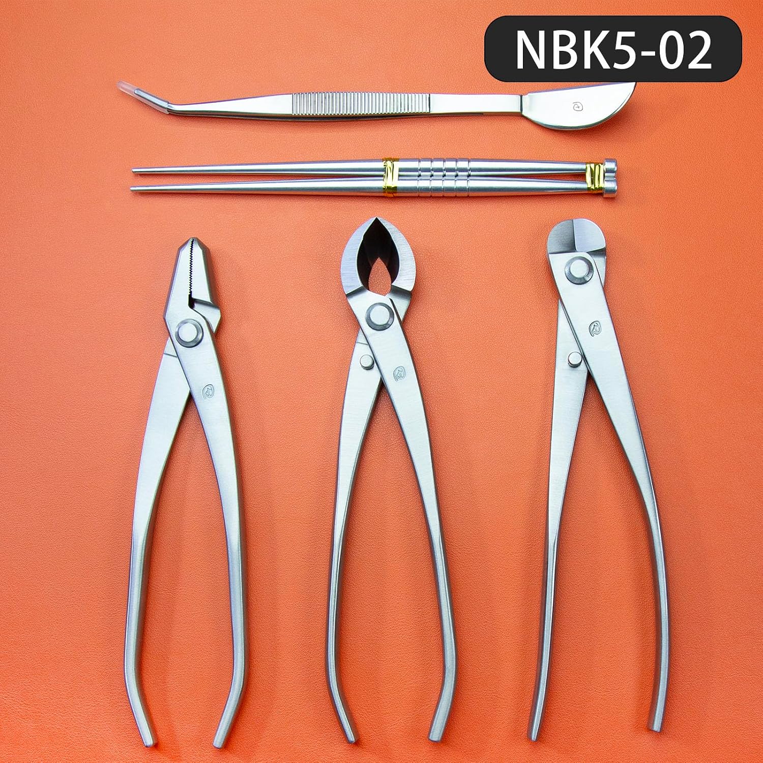 Bonsai Tools 5-Piece Alloy Steel Bonsai tool Kit In Cluding 205mm Wire Cutter / 205mm Round Edge Cutter / 205mm Jin