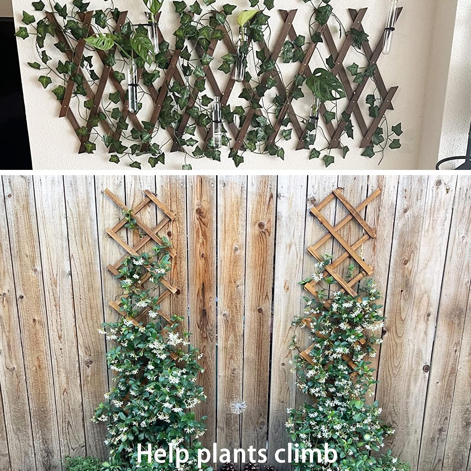 2Pack Expandable Wooden Lattice Wall,Plant Garden Trellis for Climbing Plants Outdoor, Plant Vertical Rack Wall Decor
