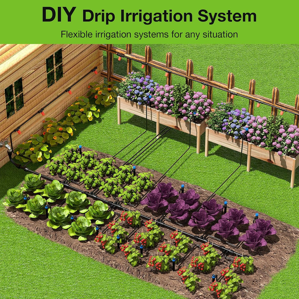 MIXC Greenhouse Micro Drip Irrigation Kit Automatic Irrigation System Patio Misting Plant Watering System with 1/4 inch