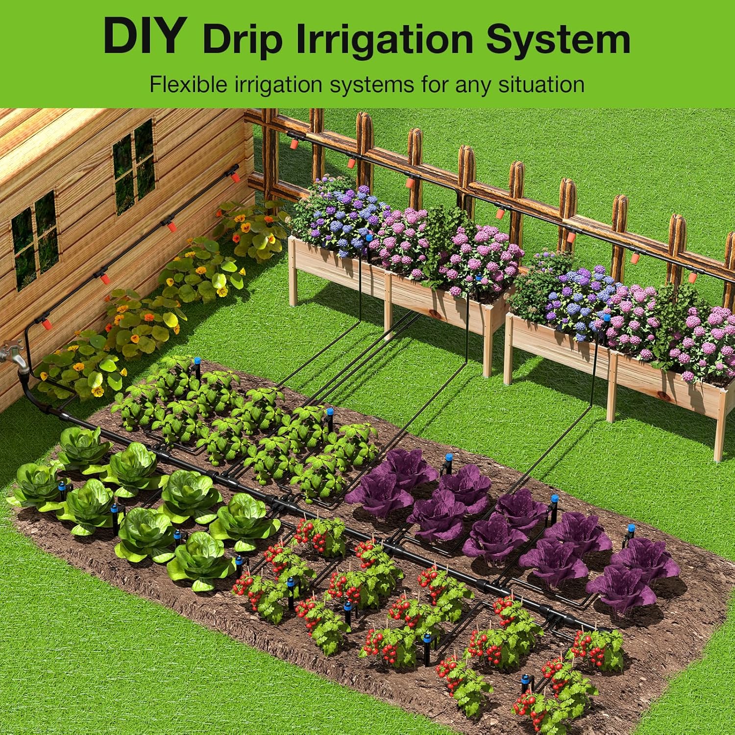 MIXC Greenhouse Micro Drip Irrigation Kit Automatic Irrigation System Patio Misting Plant Watering System with 1/4 inch