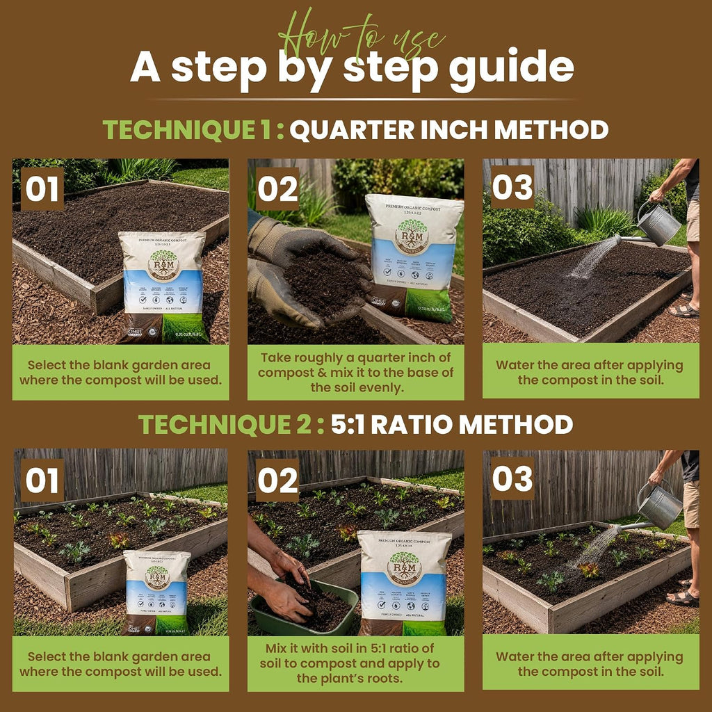 R&M Organics Compost Soil Amendment Fertilizer for Garden Plants & Lawns | 10 lb manure based retains moisture low-odor